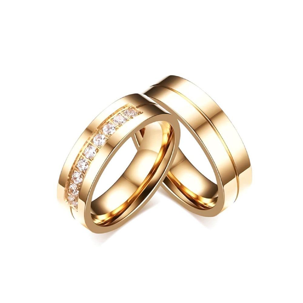 University Trendz Stainless Steel Gold Plated CZ Couple Rings