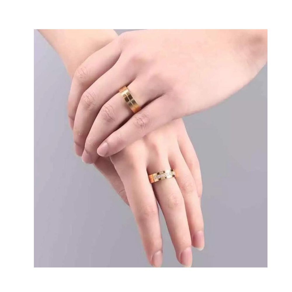 University Trendz Stainless Steel Gold Plated CZ Couple Rings
