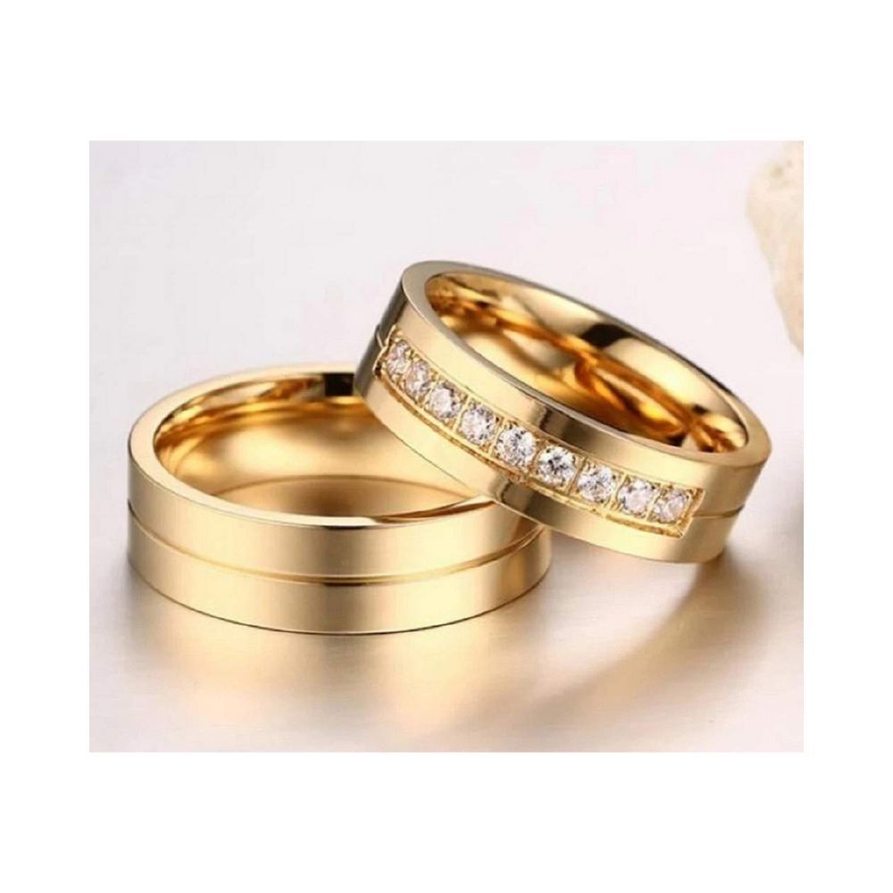 University Trendz Stainless Steel Gold Plated CZ Couple Rings