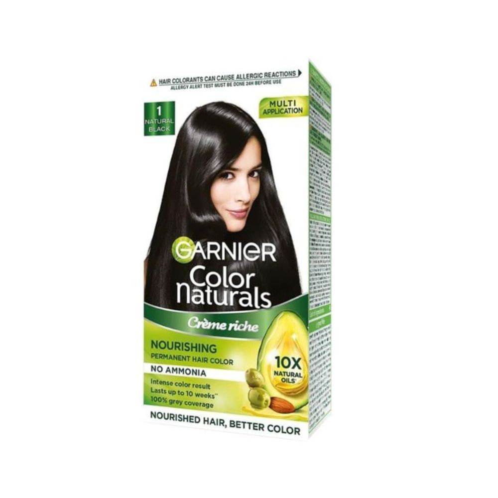 Garnier, Hair Colouring Creme, Long-lasting Colour, Smoothness & Shine, Shade: 1 Natural Black, 70ml + 60g