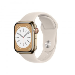 Apple Watch Series 8 [GPS + Cellular 41 mm] Smart Watch w/ Gold Stainless Steel Case with Starlilght Sport Band