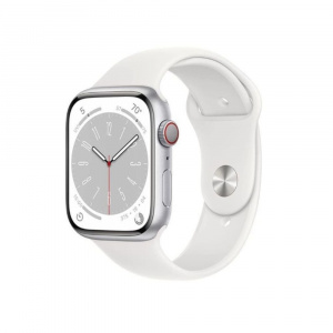 Apple Watch Series 8 [GPS + Cellular 45 mm] Smart Watch w/ Silver Aluminium Case with White Sport Band