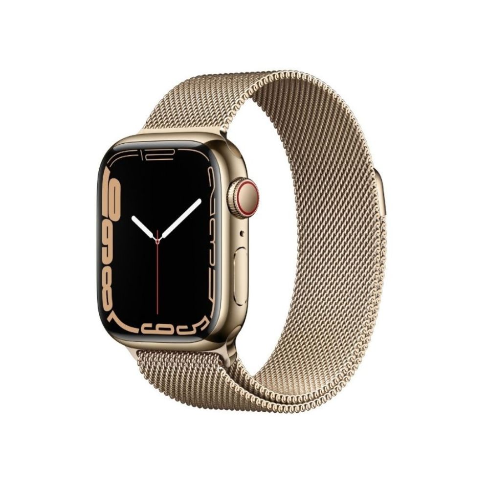 Apple Watch Series 7 GPS + Cellular, MKJ03HN/A 41 mm Stainless Steel Case  (Gold Strap, Regular)