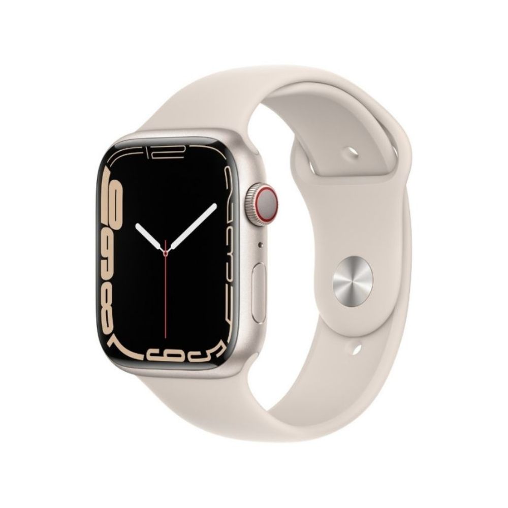 Apple Watch Series 7 GPS + Cellular, MKJQ3HN/A 45 mm Aluminium Case  (White Strap, Regular)