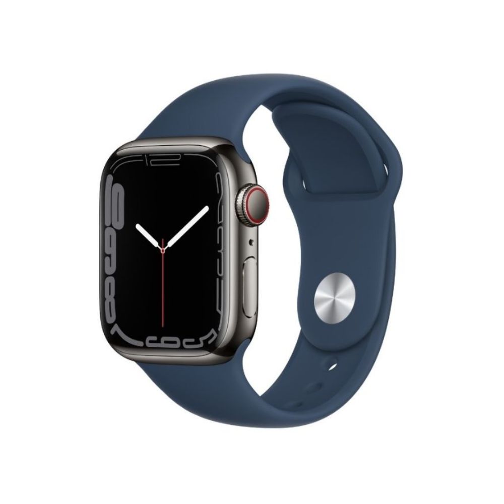 Apple Watch Series 7 GPS + Cellular, MKJ13HN/A 41 mm Stainless Steel Case  (Grey Strap, Regular)
