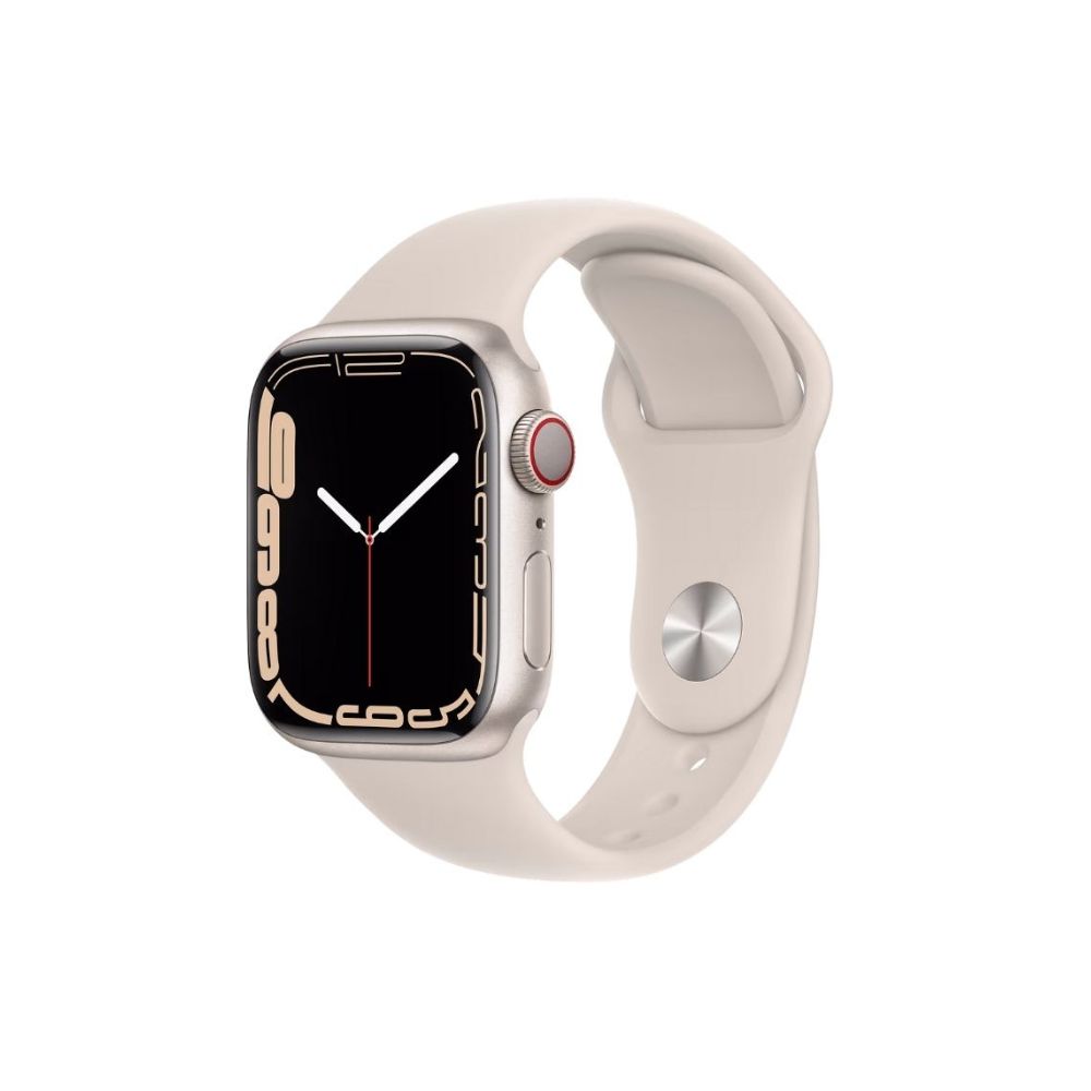 Apple Watch Series 7 GPS + Cellular MKHR3HN/A 41 mm Aluminium Case  (White Strap, Regular)