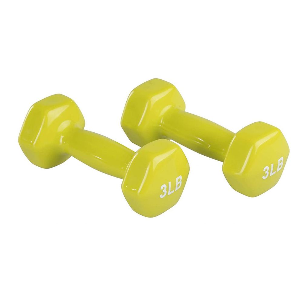 AmazonBasics Vinyl 3 Pound Fixed Dumbbells - Set of 2, Citron Yellow