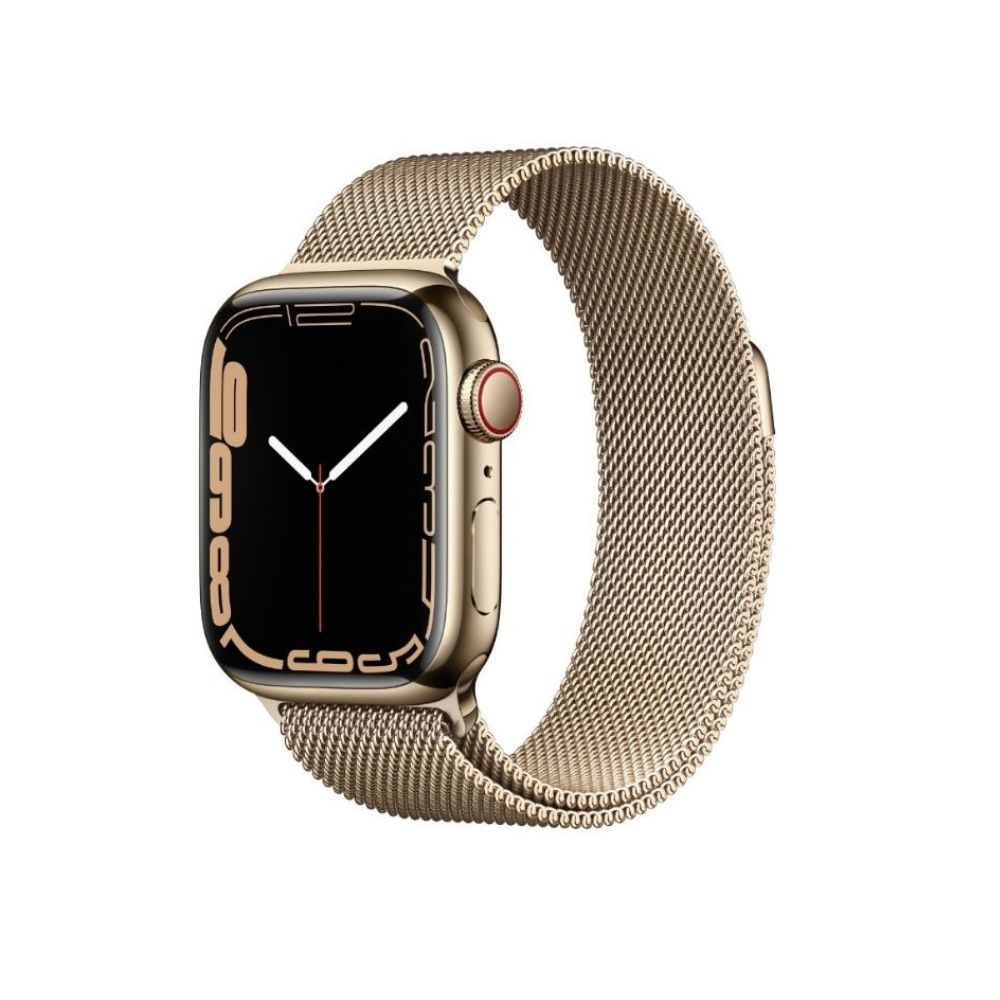 Apple Watch Series 7 GPS + Cellular, MKHY3HN/A 41 mm Stainless Steel Case  (Gold Strap, Regular)