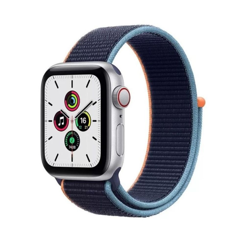 Apple Watch SE GPS + Cellular, 40mm Silver Aluminium Case With Deep Navy Sport Loop