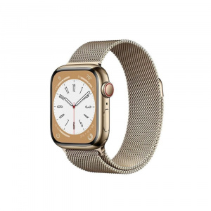 Apple Watch Series 8 [GPS + Cellular 45 mm] Smart Watch w/ Gold Stainless Steel Case with Gold Milanese Loop