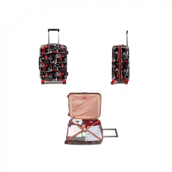 uppercase JFK 17600EHT1BLK Set of 3 (S+M+L) Hardsided Polycarbonate 8 Wheel Printed Eco Trolley Bag, Sustainable Travel Suitcase for Men and Women (Black)