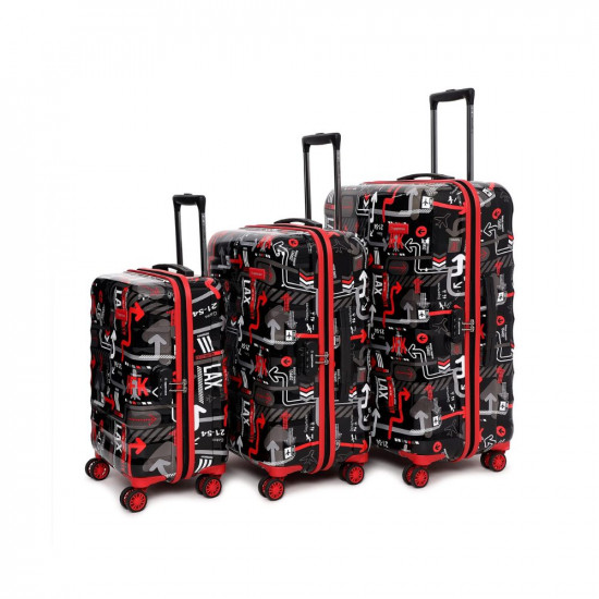 uppercase JFK 17600EHT1BLK Set of 3 (S+M+L) Hardsided Polycarbonate 8 Wheel Printed Eco Trolley Bag, Sustainable Travel Suitcase for Men and Women (Black)