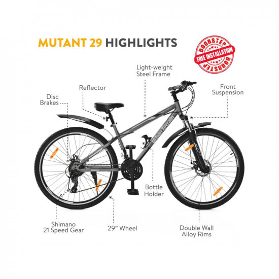 Urban Terrain Mutant 29T Grey,Steel Mountain Cycle with 21 Shimano Gear and PAN India Free Installation Services, Cycling Event