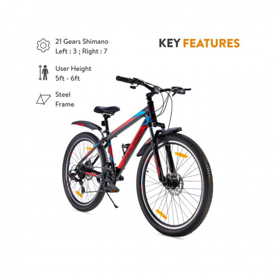 Urban Terrain UT2000 Steel MTB 27.5 Mountain Cycle with 21 Shimano Gear with Mudguard Accessories, Pan India Installation and cultsport App Tracking (Frame Size: 16 Inches) Ideal for Unisex Adult