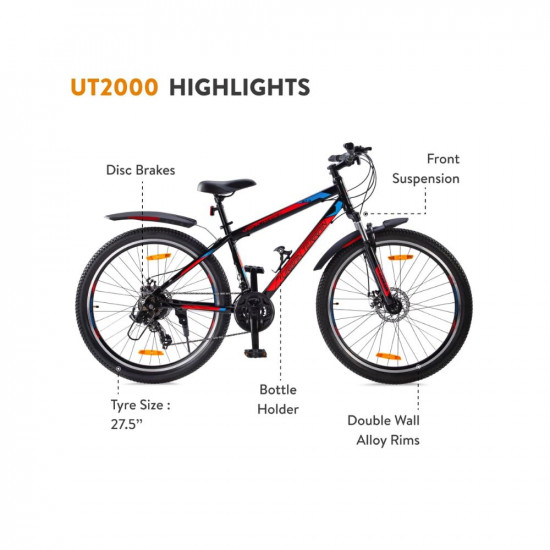 Urban Terrain UT2000 Steel MTB 27.5 Mountain Cycle with 21 Shimano Gear with Mudguard Accessories, Pan India Installation and cultsport App Tracking (Frame Size: 16 Inches) Ideal for Unisex Adult