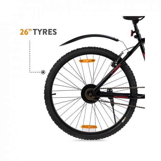 Urban Terrain UT7000S26 Tokyo City Bike with Complete Accessories, Free Cycling Event & Ride Tracking App by Cultsport (Frame: 18 Inches, Ideal for Unisex, Black - Red)