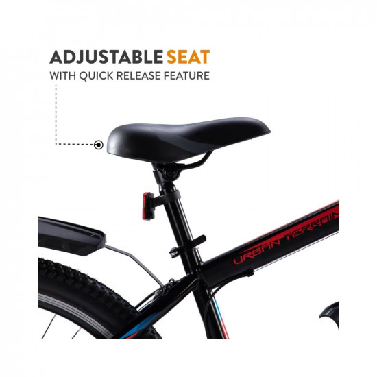 Urban Terrain UT7000S27.5 Tokyo City Bike with Complete Accessories, Free Cycling Event & Ride Tracking App by Cultsport (18 Inches Frame, Ideal for Unisex, Black - Red)