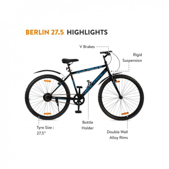 Urban Terrain UT7001S27.5 Berlin City Bike with Complete Accessories, Free Cycling Event & Ride Tracking App by Cultsport (Black - Blue, Ideal for Unisex, Frame: 18 Inches)