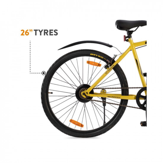 Urban Terrain UT7002S26 Rio City Bike with Complete Accessories, Free Cycling Event & Ride Tracking App by Cultsport (18 Inches Frame, Ideal for Unisex, Yellow Black)