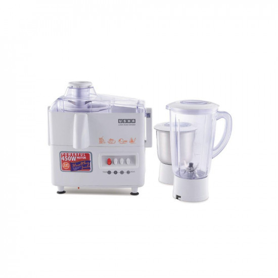 USHA 3345 450-Watt Juicer Mixer Grinder with 2 Jars (White), 450 Watt