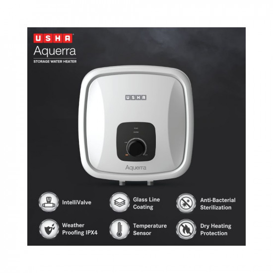 Usha Aquerra 15 Litre 5 Star Storage Water Heater (White), Wall Mounting