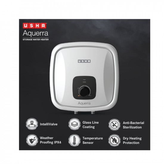 Usha Aquerra 15 Litre 5 Star Storage Water Heater (White), Wall Mounting