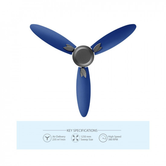 Usha Bloom Magnolia 1250mm wattage 78 Goodbye Dust Ceiling Fan with Anti Dust Feature(Sparkle Grey and Blue)