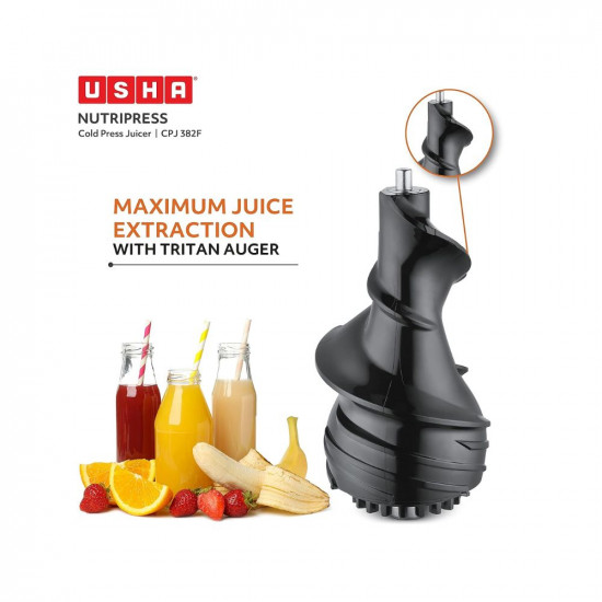 Usha CPJ 382F NutriPress Cold Press Juicer with Full Mouth Feeding Tube, 200 Watt (Black & White)