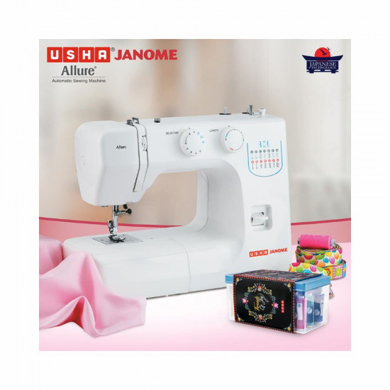 Usha Janome Allure Automatic Zig Zag Electric Sewing Machine with 21 Stitch Function White with Free Sewing KIT Worth RS 500