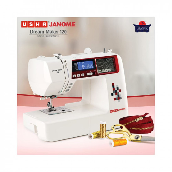 Usha Janome Dream Maker 120 Automatic Zig-Zag Computerized Sewing Machine || 120 Built-In-Stitches(White) With complementary Sewing Lessons in Nine languages