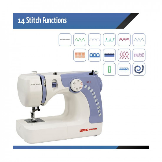 Usha Janome Dream Stitch Automatic Zig-Zag Electric Sewing Machine (White and Blue)