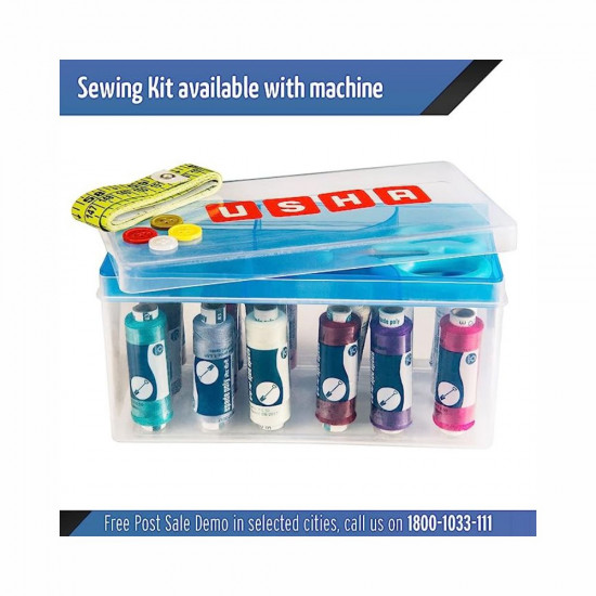 Usha Janome Dream Stitch Automatic Zig Zag Electric Sewing Machine with 14 Stitch Function White and Blue with Free Sewing KIT Worth RS 500