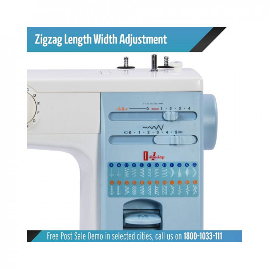 Usha Janome Stitch Magic Automatic Zig-Zag Electric Sewing Machine || 23 Built-In-Stitches || 57 Stitch Function(White And Blue) with complementary Sewing Lessons in Nine languages