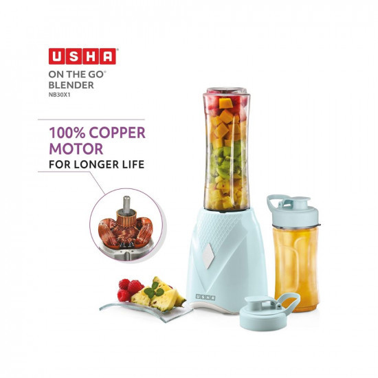USHA On The Go Blender NB30X1 Nutri Blend 350 W 100% Copper Motor For Longer Life| 2 Jars (600 Ml & 330 Ml) With Easy To Carry Bottles | Spill Proof Spout & Store Lids | 2 Years Warranty | Green