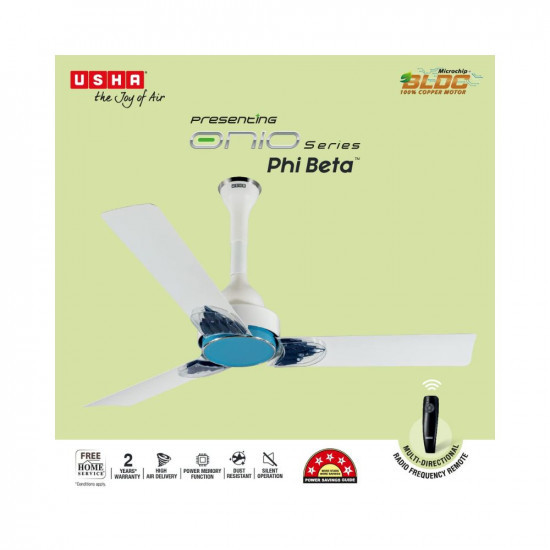 USHA Onio Phi Beta 1200MM BLDC 5 Star Energy Efflicient, Dust & Oil Resistant Ceiling Fan with Remote