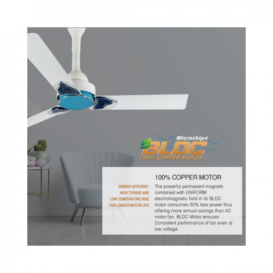 USHA Onio Phi Beta 1200MM BLDC 5 Star Energy Efflicient Dust  Oil Resistant Ceiling Fan with Remote