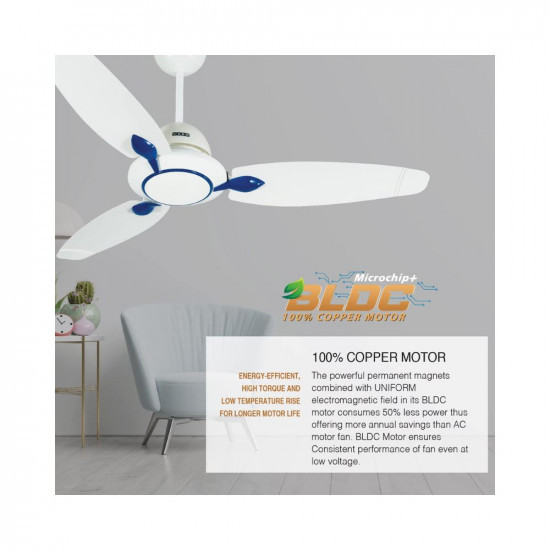 USHA Onio Rho Beta 1200MM BLDC 5 Star Energy Efflicient, Dust & Oil Resistant Ceiling Fan (