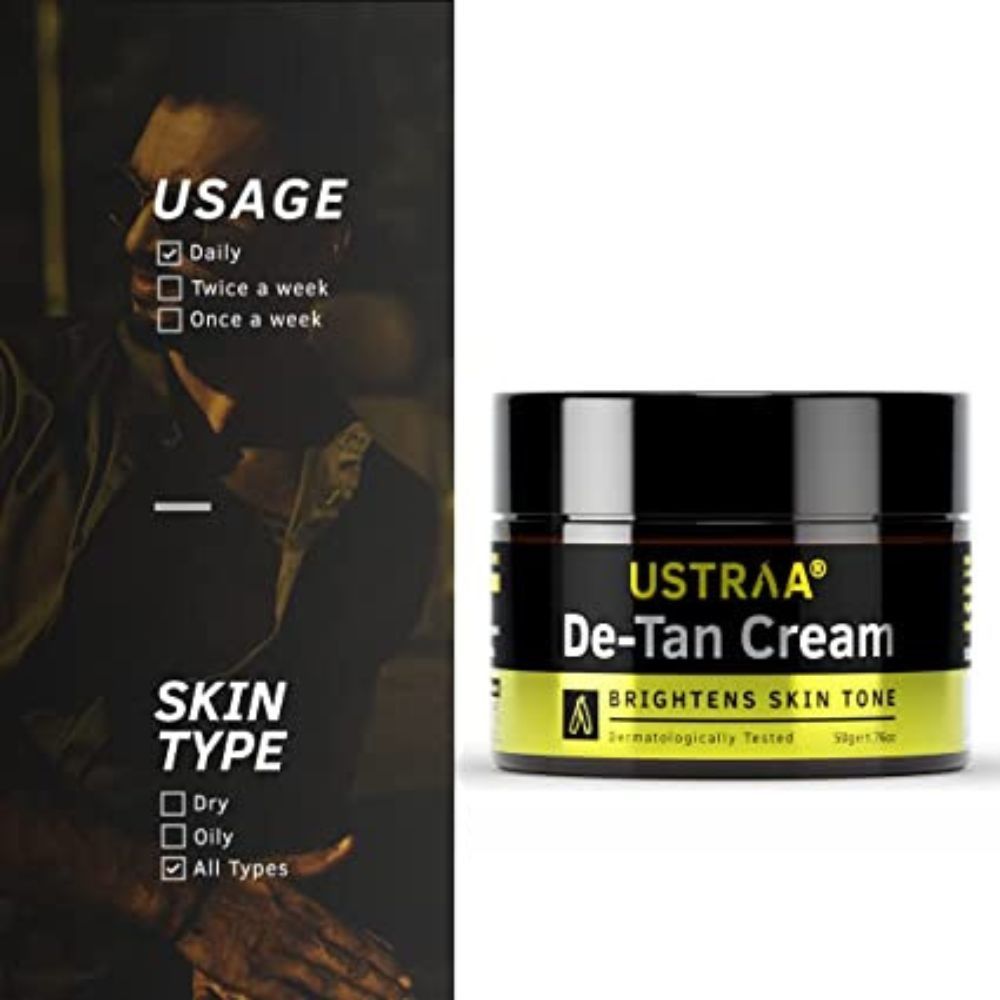 Ustraa De-Tan Cream for Men - 50g (Set of 2) Dermatologically Tested - For Tan removal & Even Skin tone, With Japanese Yuzu & Liquoric, Prevents Dark Spots, Without Bleach, No Harmful Chemicals