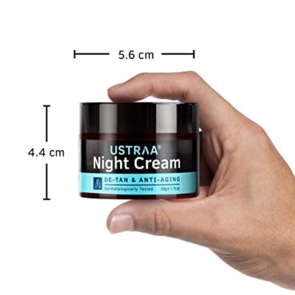 Ustraa Night Cream - De-tan & Anti-aging 50g - Dermatologically Tested - with Niacinamide and Licorie Extract - No Sulphates, No Parabens, No Mineral Oil