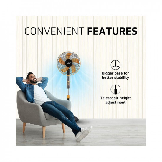 V-Gaurd Esfera 5 Blade Pedestal Fan With Remote Control | Three Fan Speed Modes | 100% Copper Synchronous 1300 RPM Motor | CRNO Lamination For Optimum Energy Use | Orange Black | 40 cm (400mm)