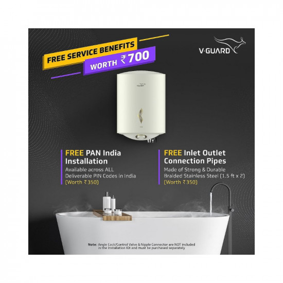 V-Guard Victo 25 Litre Water Heater with Free PAN India Installation & Free Inlet Outlet Connection Pipes (BEE 5 Star Rated), White (25 Litre)