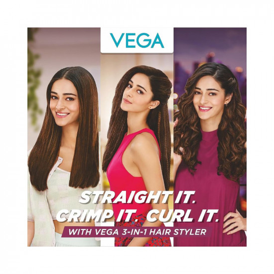 Vega 3 in 1 Hair Styler, (India's No.1* Hair Styler Appliance), Hair Straightener, Curler & Crimper, VHSCC-01, Black