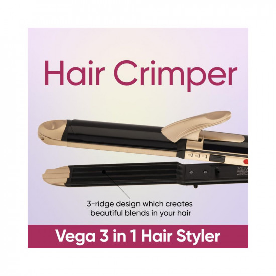 Vega 3 in 1 Hair Styler, (India's No.1* Hair Styler Appliance), Hair Straightener, Curler & Crimper, VHSCC-01, Black