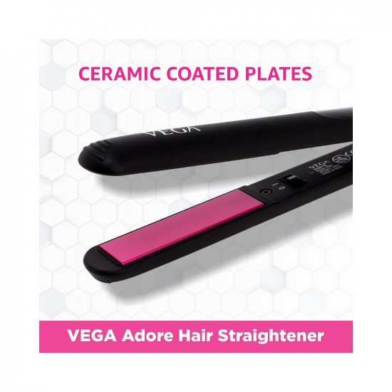 VEGA Adore Hair Straightener with Ceramic Coated Plates & Quick Heat-Up (VHSH-18), Color May Vary, (Made In India)