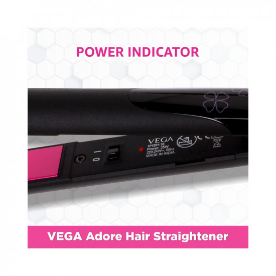 VEGA Adore Hair Straightener with Ceramic Coated Plates & Quick Heat-Up (VHSH-18), Color May Vary, (Made In India)