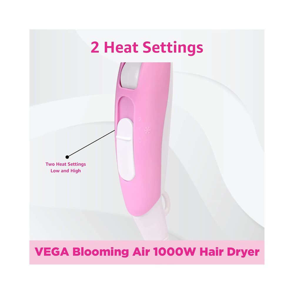 VEGA Blooming Air Foldable 1000 Watts Hair Dryer With Heat & Cool Setting And Detachable Nozzle (VHDH-05), Color May Vary, (Made In India)