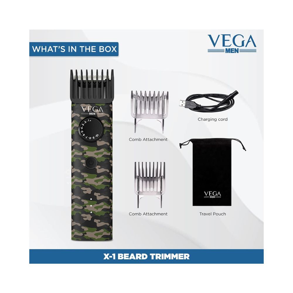 Vega Men X1 Beard Trimmer For Men With Quick Charge, 90 Mins Run-time, Waterproof(VHTH-16)