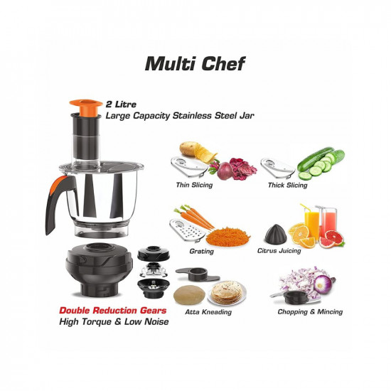 Vidiem ADC Mixer Grinder 612 Evo(ONL) | 750 Watt Mixer Grinder with 5 Jars in-1 Juicer | Leakproof Jars with self-Lock for Wet and Dry Spices,Chutneys and Curries | 2 Years Warranty (Black & Orange)