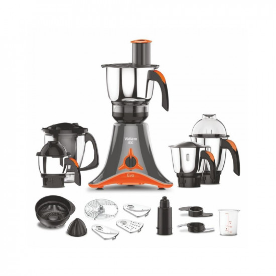 Vidiem ADC Mixer Grinder 612 Evo(ONL) | 750 Watt Mixer Grinder with 5 Jars in-1 Juicer | Leakproof Jars with self-Lock for Wet and Dry Spices,Chutneys and Curries | 2 Years Warranty (Black & Orange)