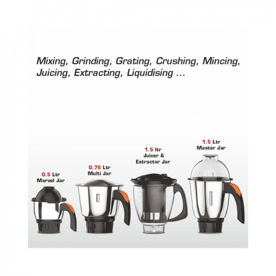 Vidiem ADC Mixer Grinder 612 Evo(ONL) | 750 Watt Mixer Grinder with 5 Jars in-1 Juicer | Leakproof Jars with self-Lock for Wet and Dry Spices,Chutneys and Curries | 2 Years Warranty (Black & Orange)